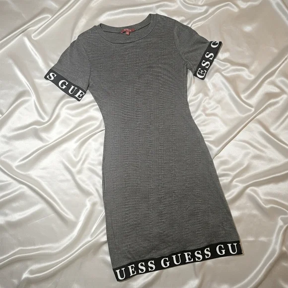 Guess Ribbed Grey Logo Trim Dress - Picture 2 of 5